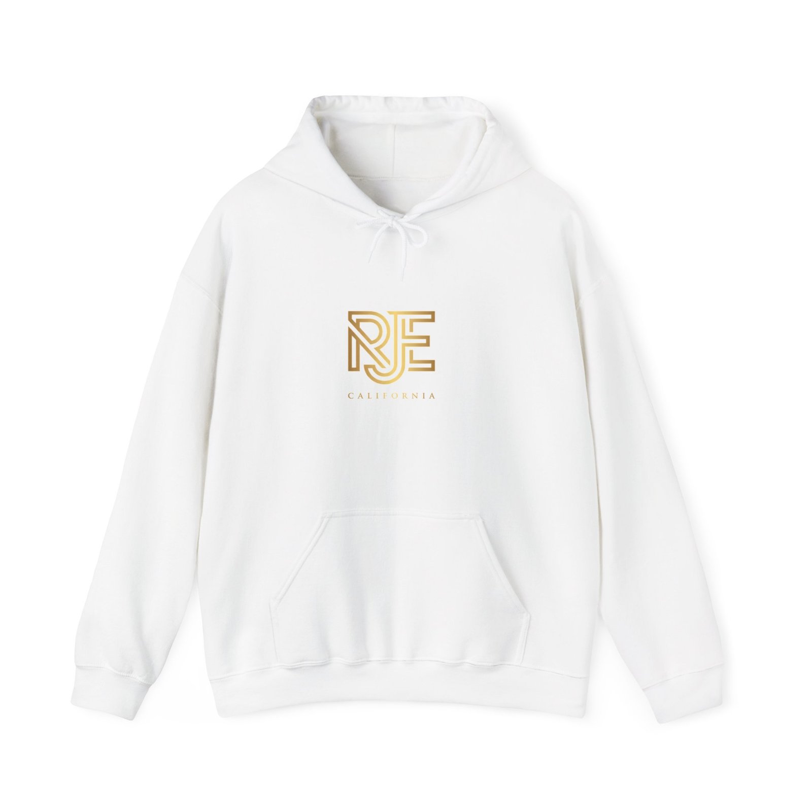 Embroidered Gold Monogram Hoodie — RJE Minimalist Logo Sweatshirt